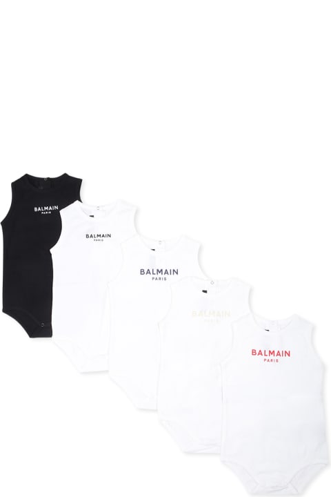 Balmainのベビーガールズ Balmain Multicolor Bodysuit Set For Babykids With Logo