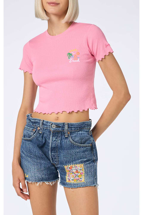 MC2 Saint Barth Clothing for Women MC2 Saint Barth Woman Ribbed T-shirt With Après Beach Embroidery