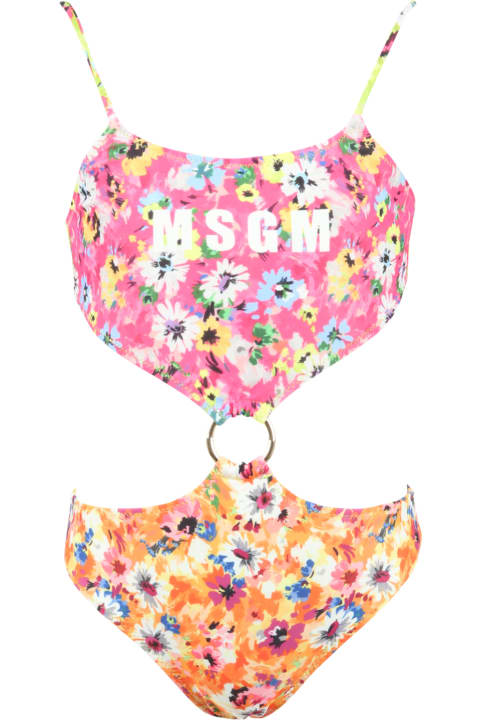 Swimwear for Girls MSGM Multicolor Trikini For Girl With Floral Print