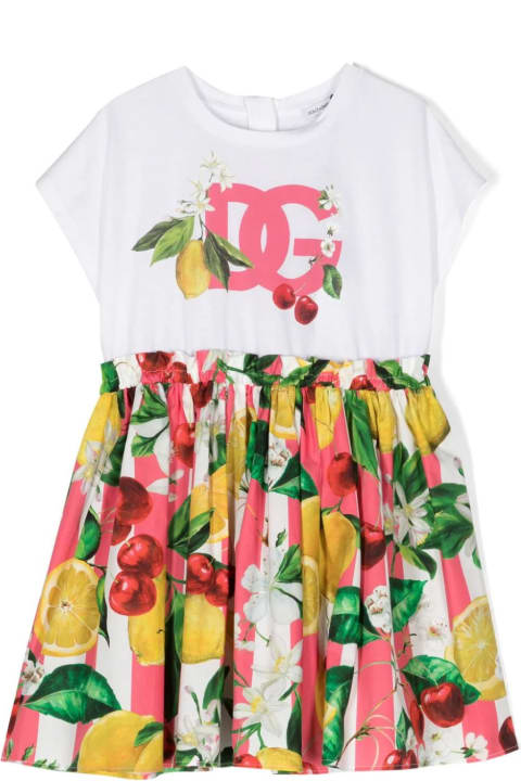 Dolce & Gabbana for Girls Dolce & Gabbana Jersey And Poplin Dress With Lemon And Cherry Print
