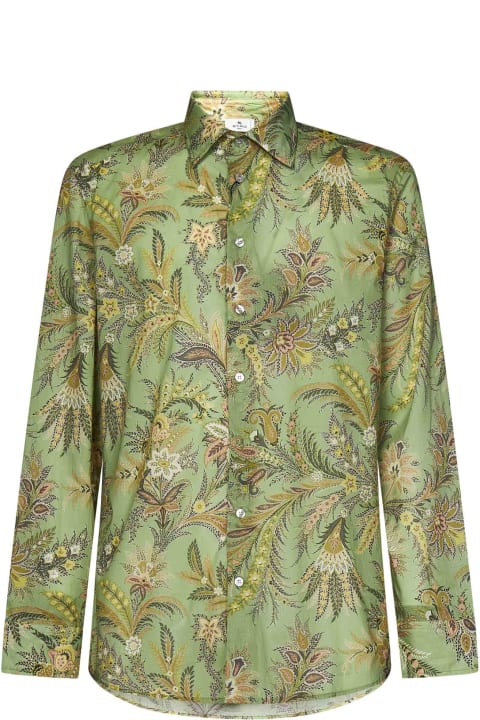 Shirts for Men Etro Green Shirt With Paisley Print