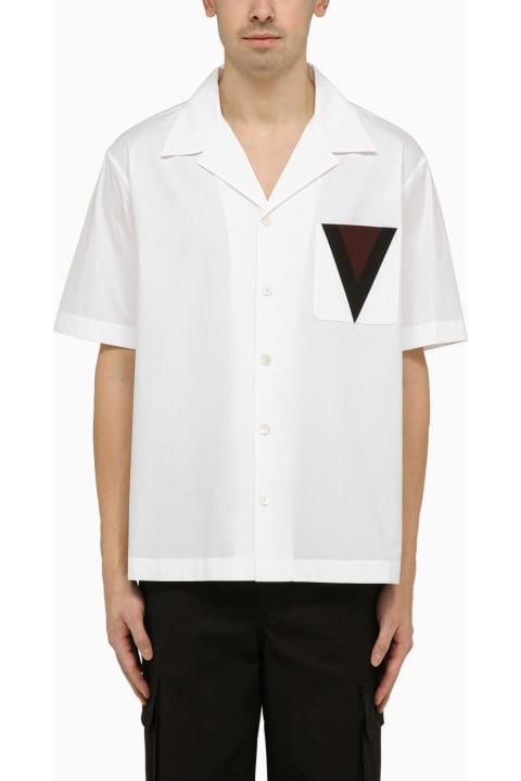 Shirts for Men Valentino White Bowling Shirt With V Inlay