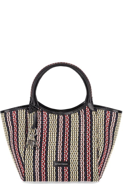 Emporio Armani Totes for Women Emporio Armani Logo Charm Basket-weave Tote Bag