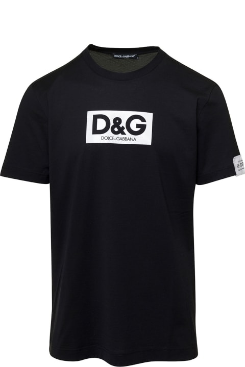 Dolce & Gabbana Topwear for Men Dolce & Gabbana Black Crewneck T-shirt With Logo Print At The Chest In Cotton Man