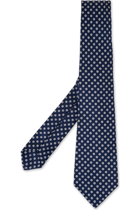 Ties for Men Kiton Navy Blue Tie With Daisies