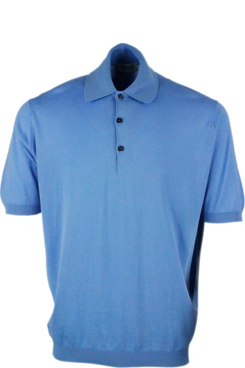 Short-sleeved Polo Shirt In Extra-fine Cotton Thread With Three Buttons