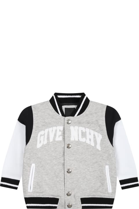 Topwear for Baby Boys Givenchy Gray Bomber Jacket For Baby Boy With Logo