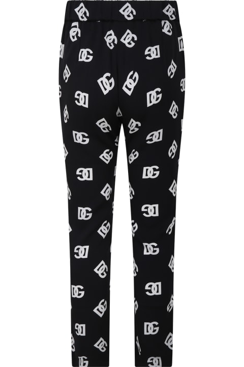 Bottoms for Girls Dolce & Gabbana Black Trousers For Girl With Iconic Monogram