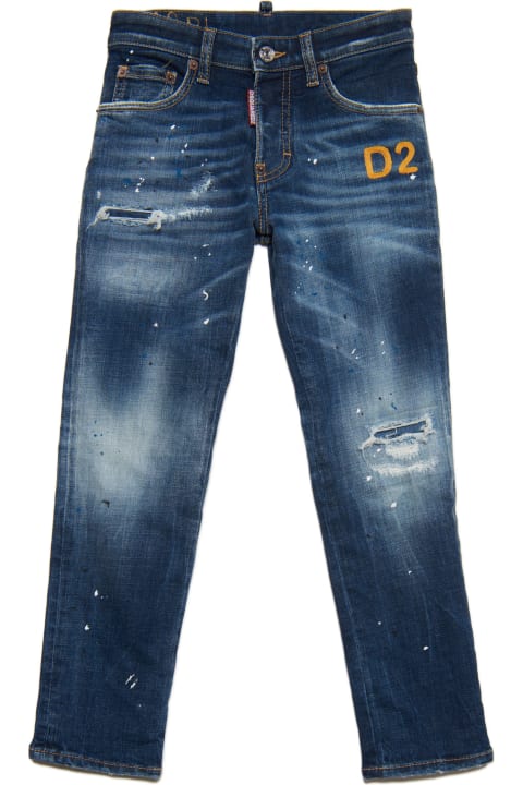 Bottoms for Boys Dsquared2 D2p438u Stanislav Jean Trousers Dsquared Stanislav Jeans Straight Medium Blue Shaded With Breaks And Patches