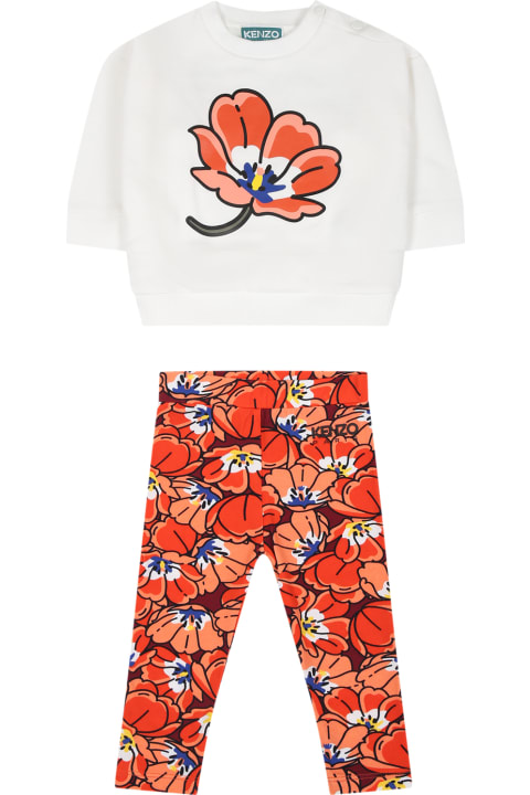 Bottoms for Baby Boys Kenzo Kids White Suit For Baby Girl With Poppies