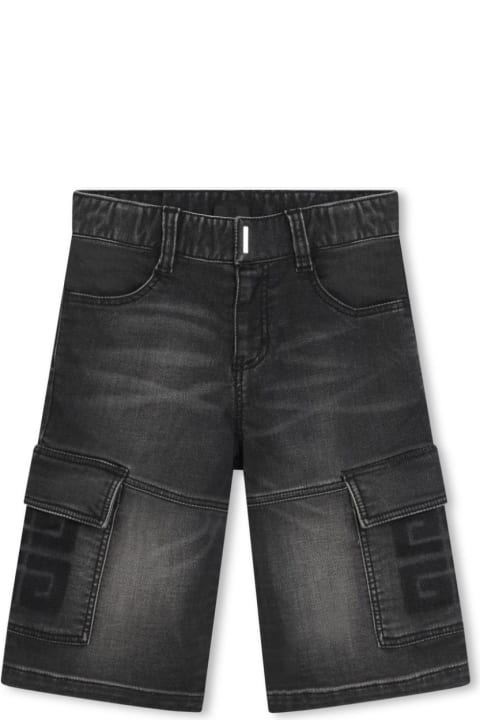 Givenchy Sale for Kids Givenchy 4g Denim Cargo Bermuda Shorts In Black