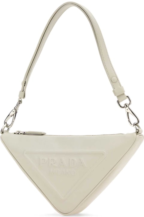 Prada Totes for Women Prada White Leather Prada Triangle Shoulder Bag