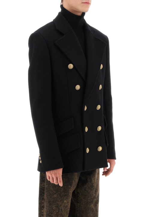 Balmain Coats & Jackets for Men Balmain Double-breasted Wool Peacoat