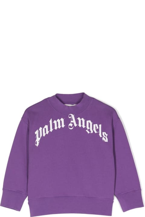 Topwear for Boys Palm Angels Purple Crew Neck Sweatshirt With Curved Logo