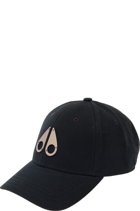 メンズ Moose Knucklesの帽子 Moose Knuckles Black Baseball Cap With Metal Logo Patch In Cotton Man
