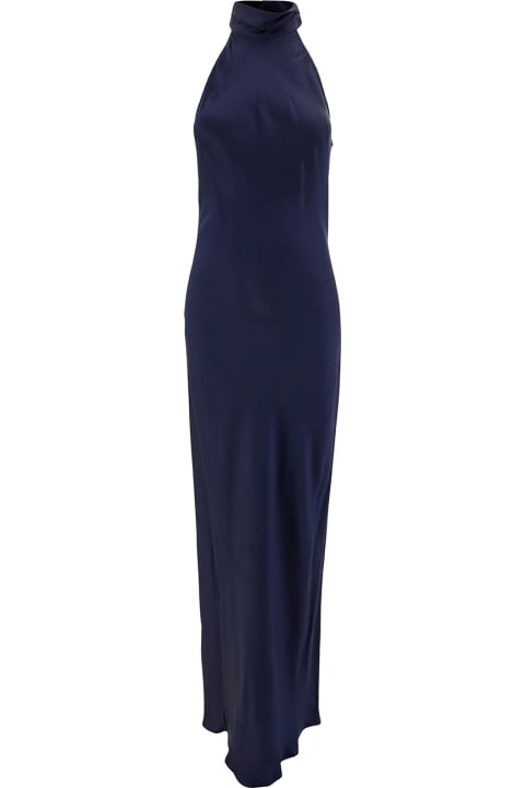 SEMICOUTURE Women SEMICOUTURE 'elisha' Long Blue Dress With Halterneck In Acetate And Silk Blend Woman