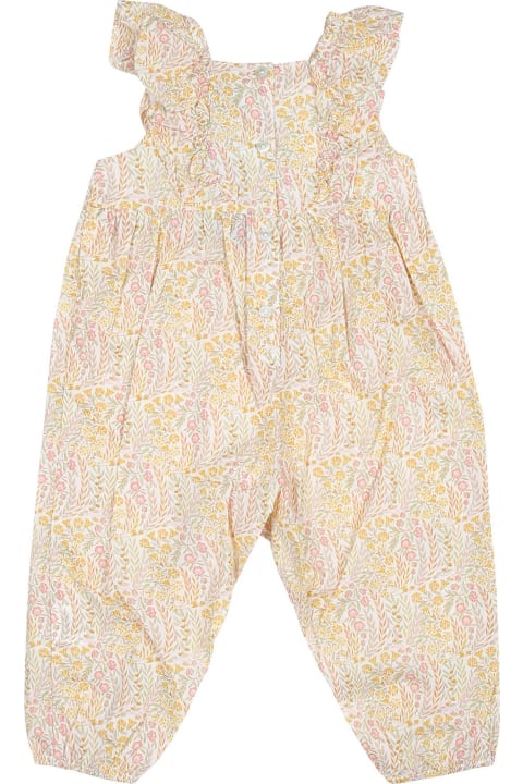 Topwear for Baby Boys Tartine et Chocolat Ivory Dungarees For Baby Girl With Liberty Fabric