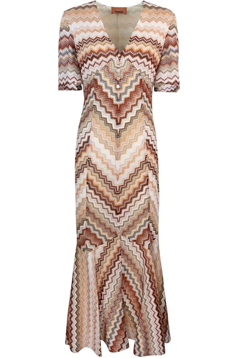 Missoni Clothing for Women Missoni Serrated Zig Zag Pattern Long Flared Dress