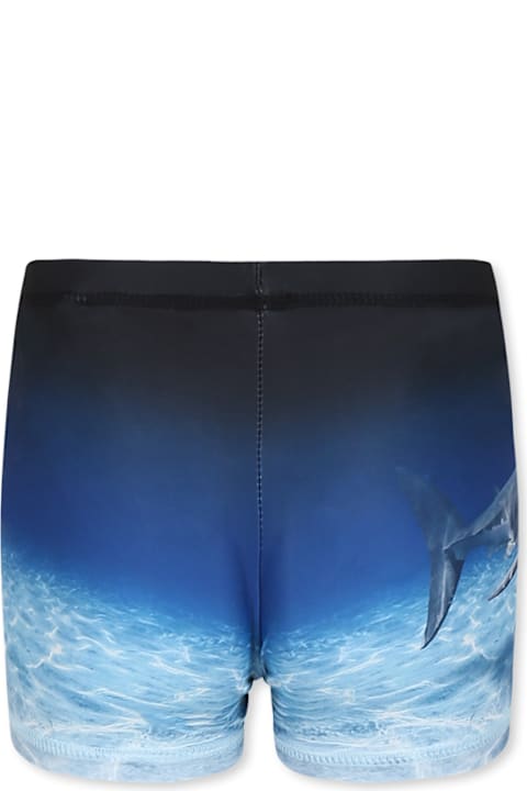 Homeware Molo Blue Swim Shorts For Boy With Shark Print