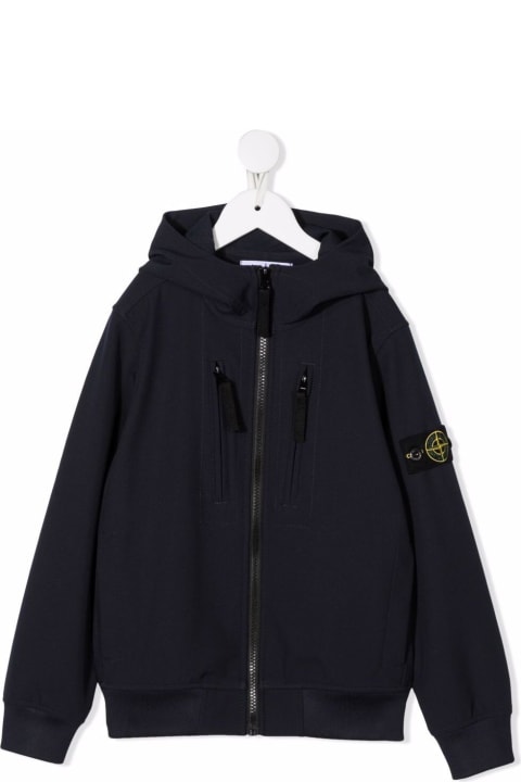 Coats & Jackets for Boys Stone Island Junior Full Zip Blue Technical Jersey Hoodie