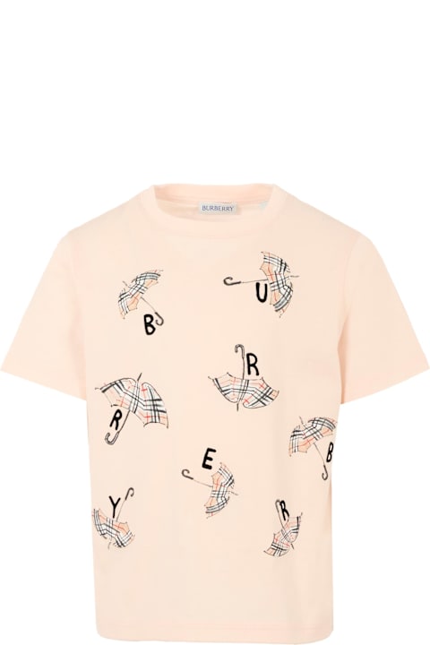 Homeware Burberry Pink T-shirt For Girl With Umbrella