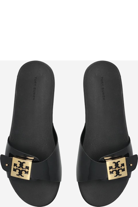 Tory Burch Buckle Slide Sandals With Logo