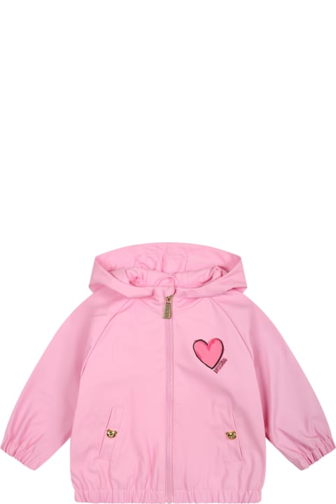 Moschino Coats & Jackets for Baby Boys Moschino Pink Windbreaker For Baby Girl With Teddy Bear