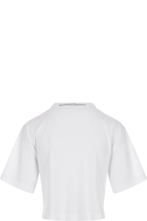 ウィメンズ新着アイテム Paco Rabanne White Short T-shirt With Silver Mesh Panel