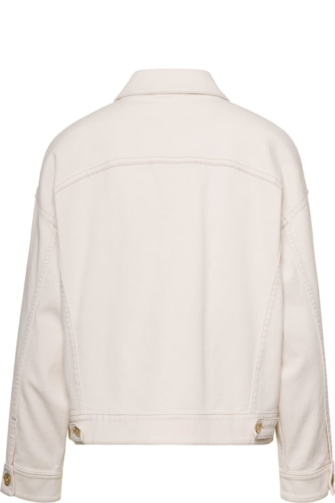 White Button Fastening Denim Jacket In Cotton Woman