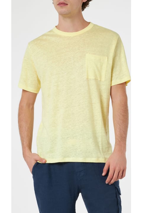 Homeware MC2 Saint Barth Man Yellow Linen Jersey T-shirt Ecstasea With Pocket