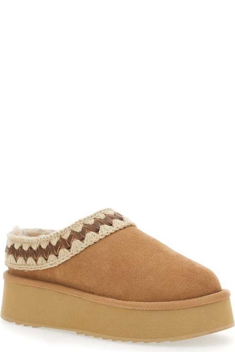 Mou for Kids Mou Beige Mules With Braided Detail In Suede Woman