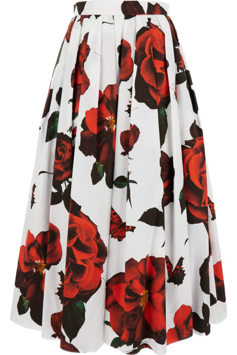Alexander McQueen Skirts for Women Alexander McQueen Tudor Rose Print Pleated Midi Skirt In Cotton Woman