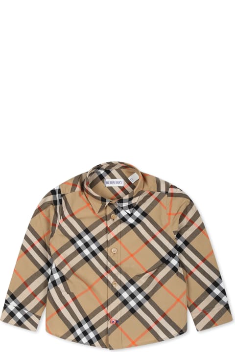 Burberry Topwear for Baby Boys Burberry Beige Shirt For Baby Boy With Vintage Check