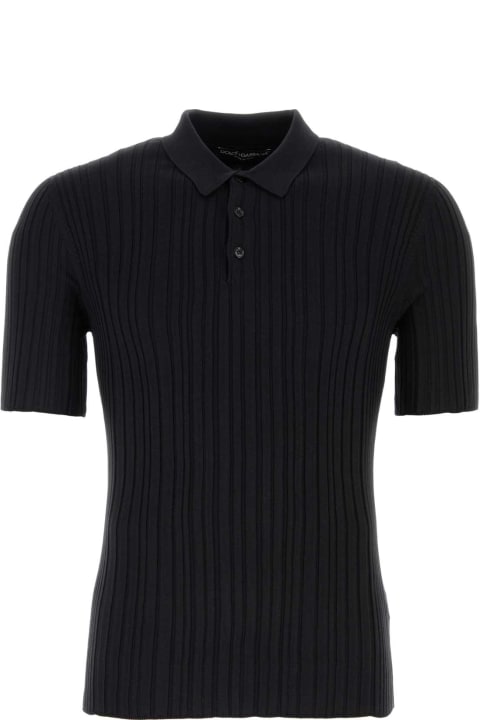 メンズ新着アイテム Dolce & Gabbana Black Silk Blend Polo Shirt