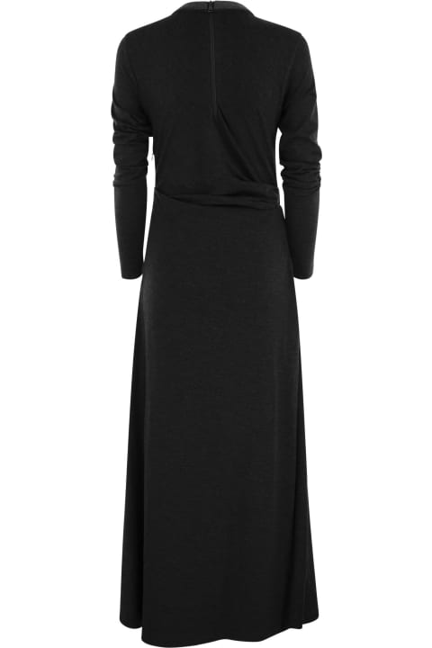 ウィメンズ Brunello Cucinelliのワンピース＆ドレス Brunello Cucinelli Draped Dress In Stretch Virgin Wool Jersey With Precious Collar