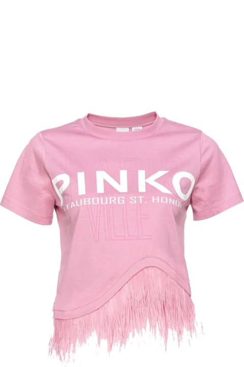 Pinko for Women Pinko Cities Logo Printed Asymmetric T-shirt