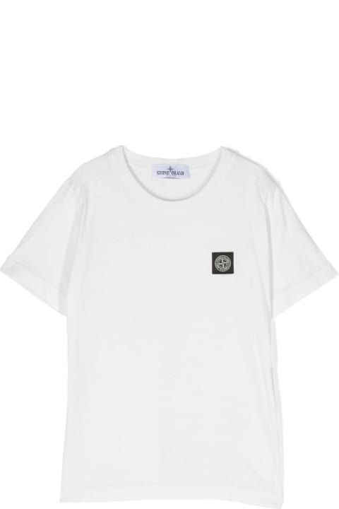 Stone Island Junior T-Shirts & Polo Shirts for Boys Stone Island Junior White Crewneck Short-sleeved T-shirt And Contrasting Patch Logo In Cotton Boy