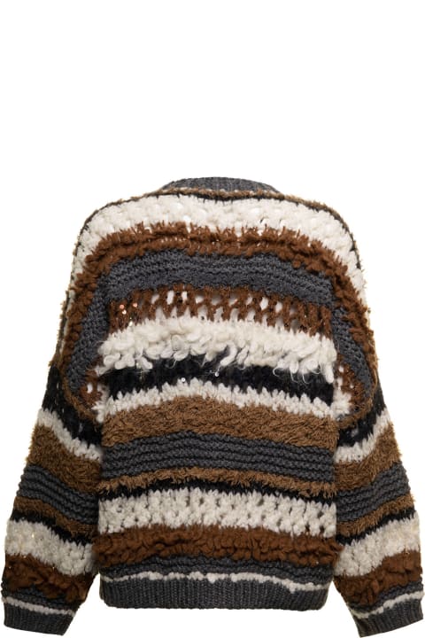 Handmade Cashmere Sweater With Stripes And Sequins Brunello Cucinelli Woman