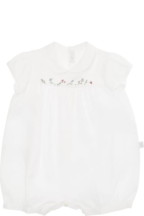 Il Gufo Bodysuits & Sets for Kids Il Gufo White Romper With Flower Embroideries And Peter-pan Collar In Linen Baby