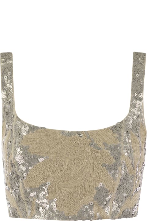 Brunello Cucinelli Clothing for Women Brunello Cucinelli Light Linen Crop Top With Embroidery