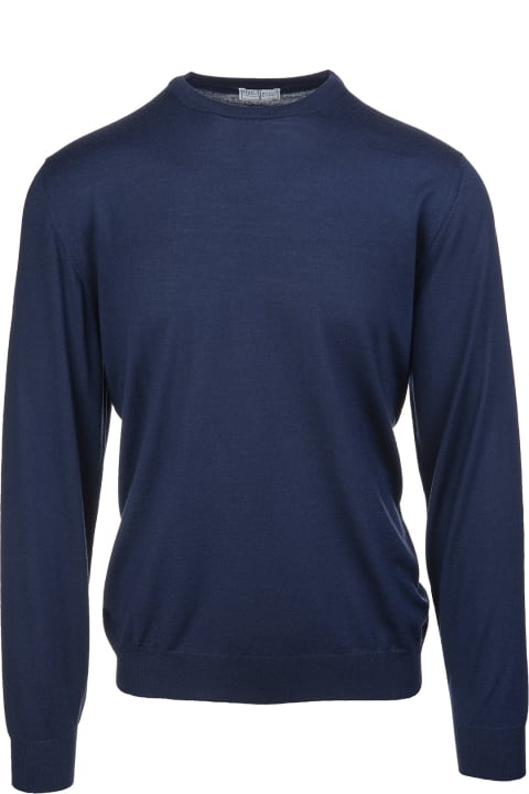 Fedeli for Men Fedeli Round-neck Pullover In Dark Blue Wool