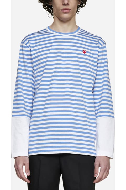 Topwear for Men Comme des Garçons Logo-patch Striped Cotton T-shirt