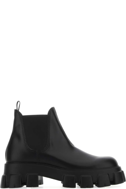 Boots for Men Prada Black Leather Monolith Ankle Boots