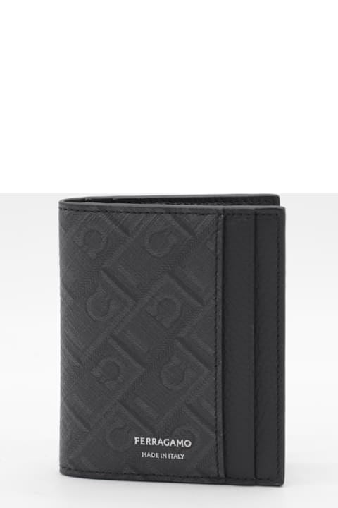 أدوات منزلية Ferragamo Black And Grey Leather Card Holder