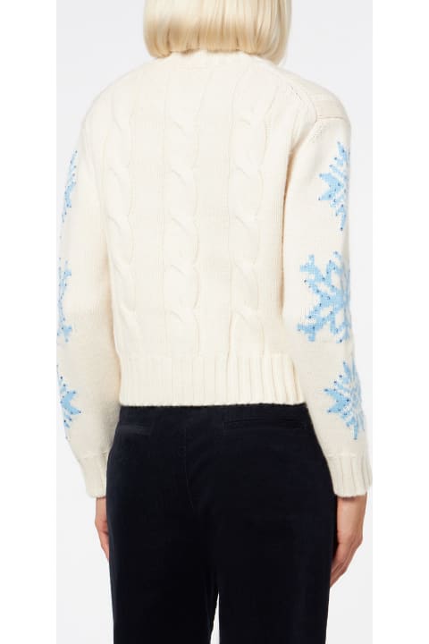 Homeware MC2 Saint Barth Woman Turtleneck Braided Sweater With Snowflake Rhinestones