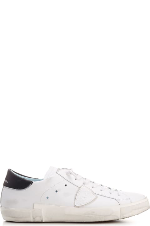 Shoes for Men Philippe Model White 'prsx' Leather Sneakers With Black Heel Tab
