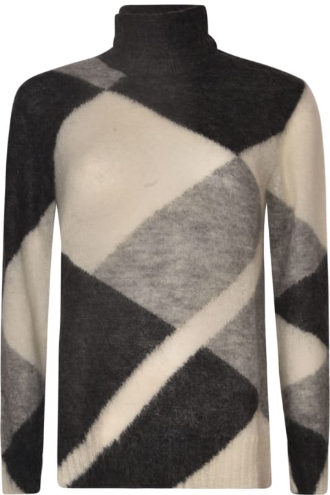 Parosh for Women Parosh Round Neck Fur Applique Colourblock Sweater