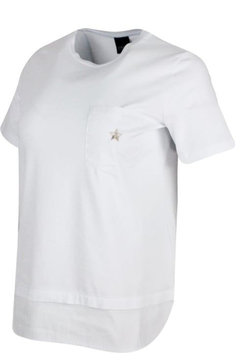 Lorena Antoniazzi Topwear for Women Lorena Antoniazzi Short-sleeved Round-neck Cotton Jersey T-shirt With Chest Pocket And Embroidered Star
