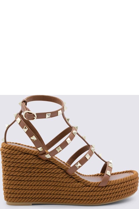 Valentino Garavani Tobacco Leather Rockstud Espadrillas