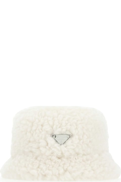 Hair Accessories for Women Prada Ivory Eco Shearling Hat